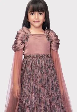 Digital Printed Polyester Gown in Old Rose