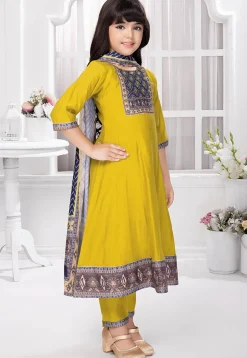 Digital Printed Polyester Anarkali Suit in Olive Green