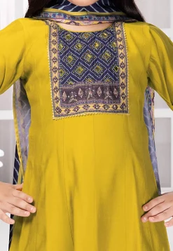 Digital Printed Polyester Anarkali Suit in Olive Green