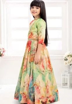 Digital Printed Polyester Lehenga in Multicolor