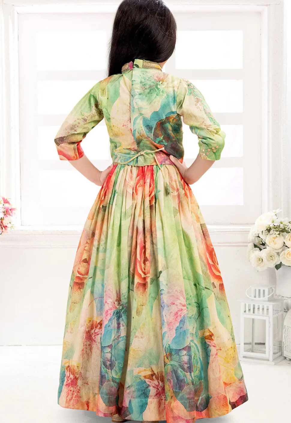Digital Printed Polyester Lehenga in Multicolor