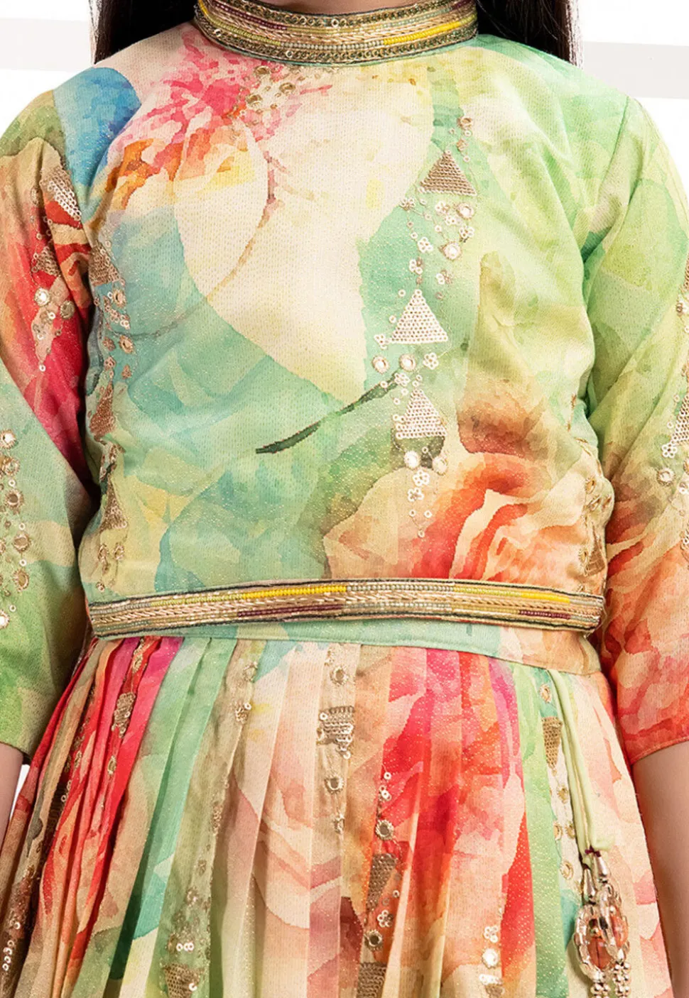 Digital Printed Polyester Lehenga in Multicolor