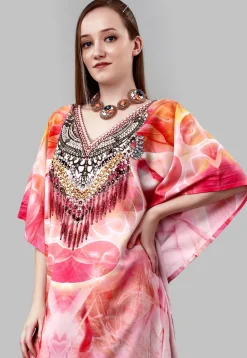Digital Printed Polyester Kaftan in Multicolor