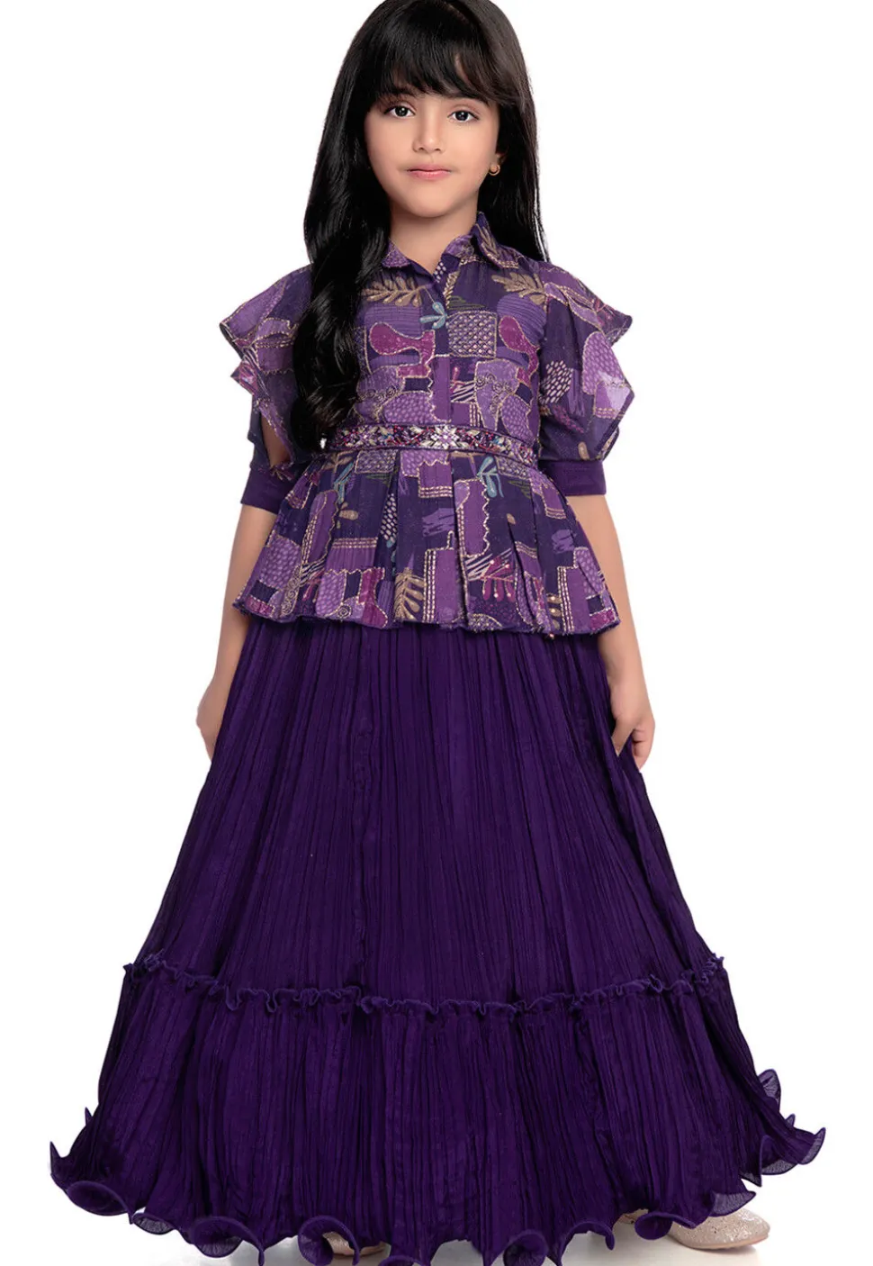 Digital Printed Polyester Gown in Purple