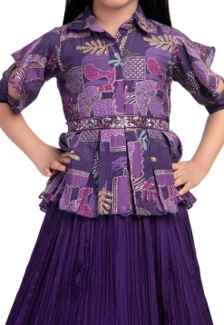 Digital Printed Polyester Gown in Purple