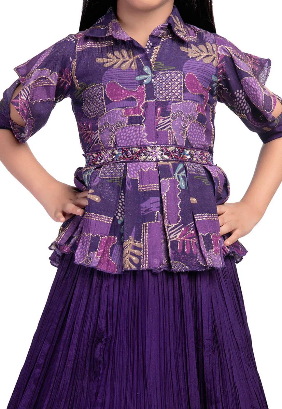 Digital Printed Polyester Gown in Purple