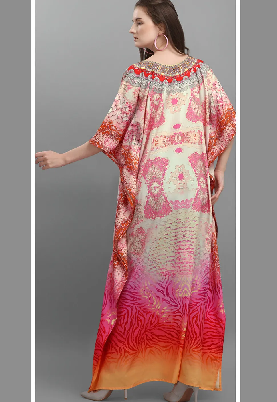 Digital Printed Polyester Kaftan in Multicolor