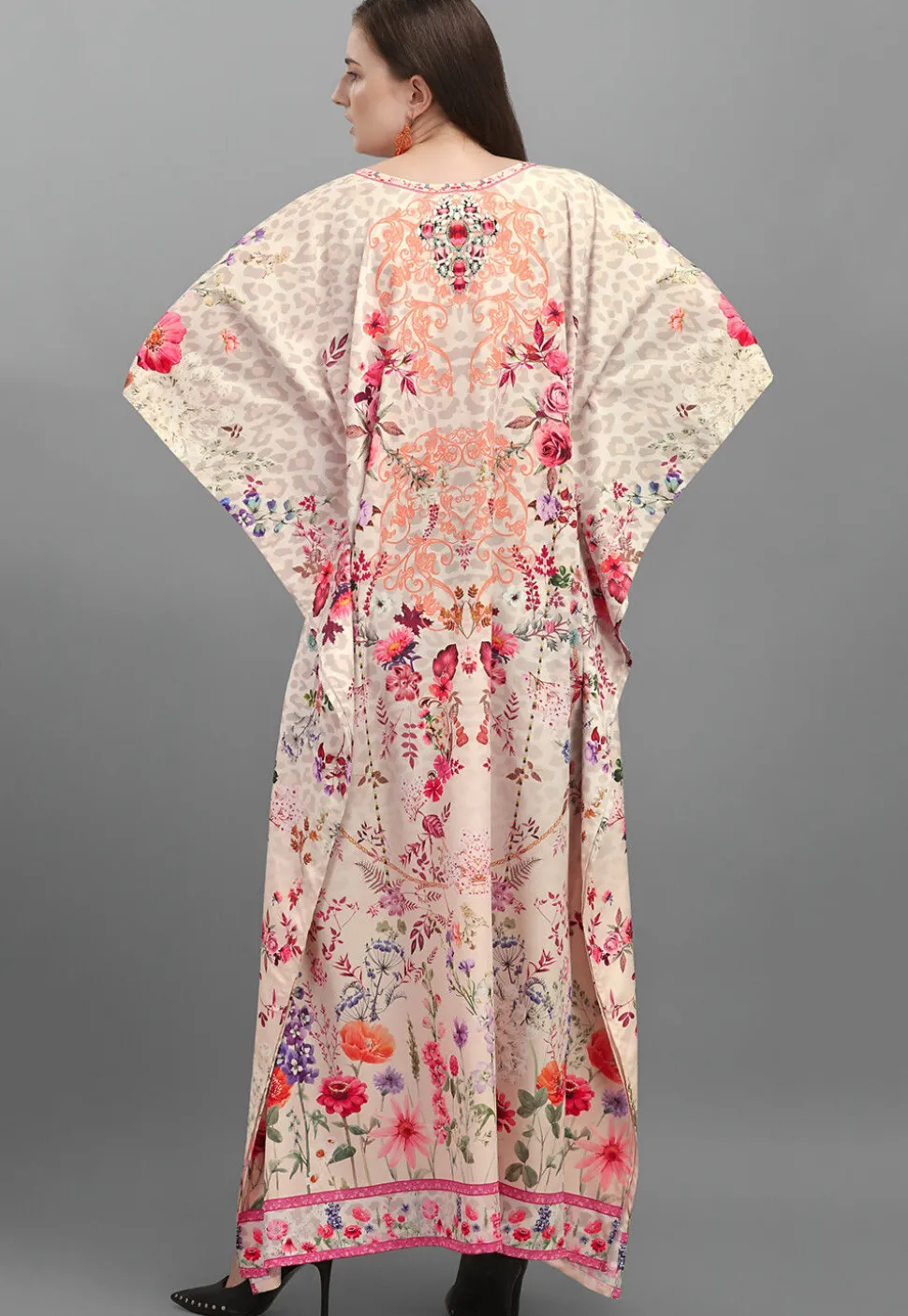 Digital Printed Polyester Kaftan in Peach