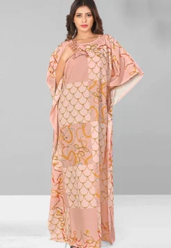 Digital Printed Polyester Kaftan in Peach
