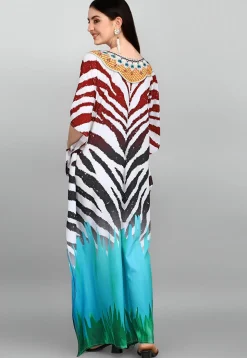 Digital Printed Polyester Kaftan in Multicolor