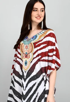 Digital Printed Polyester Kaftan in Multicolor