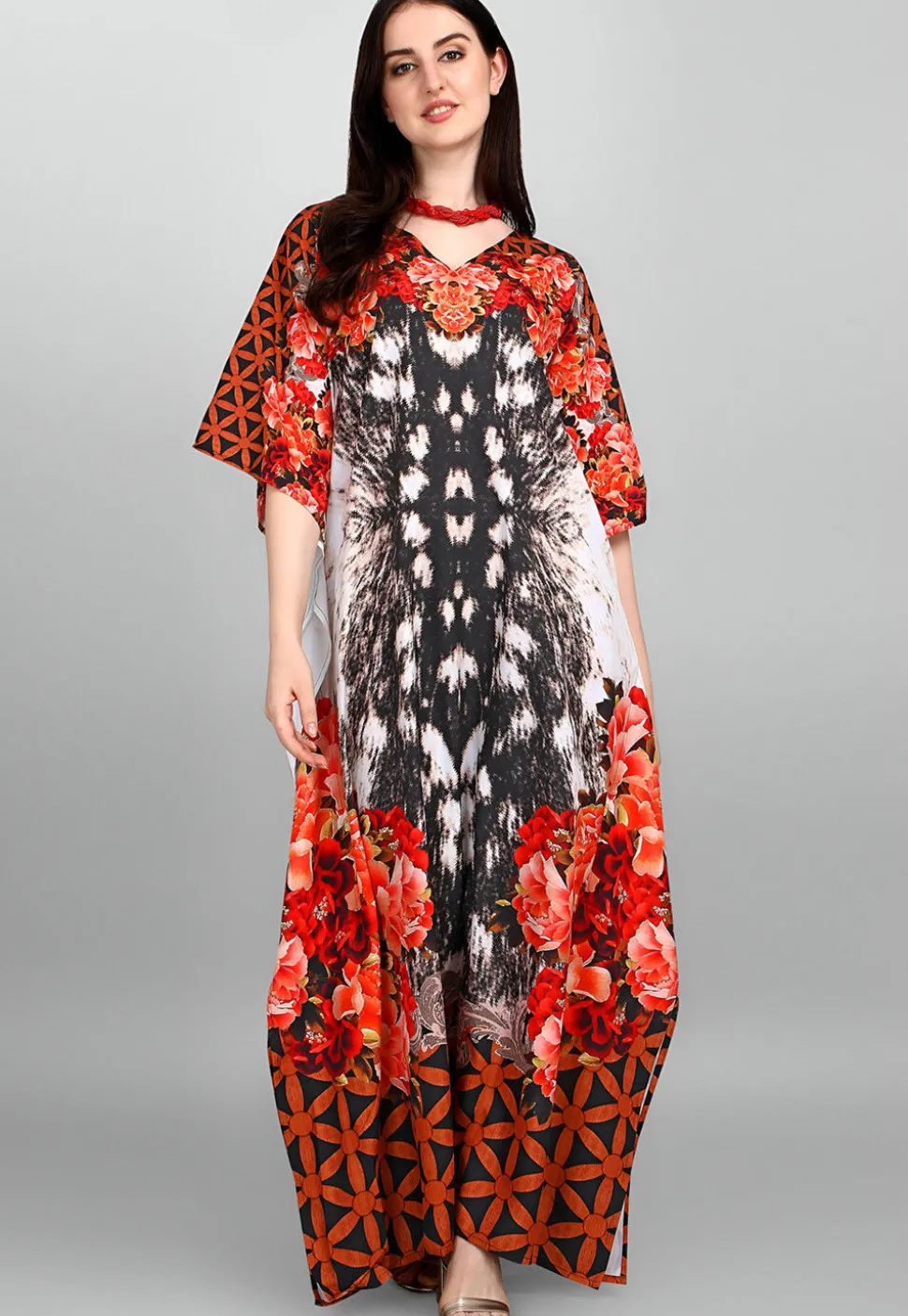 Digital Printed Polyester Kaftan in Multicolor