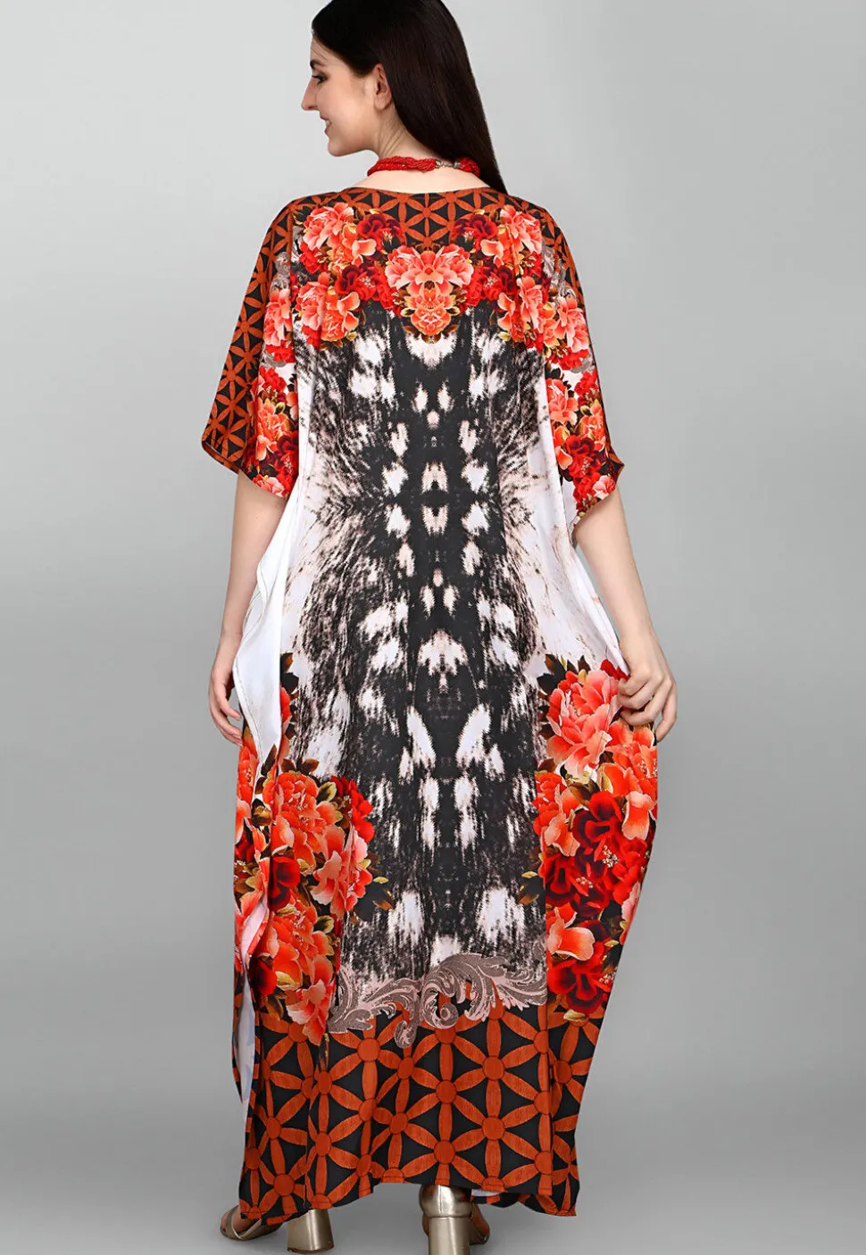 Digital Printed Polyester Kaftan in Multicolor