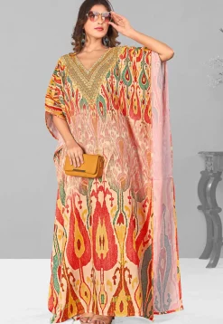 Digital Printed Polyester Kaftan in Multicolor