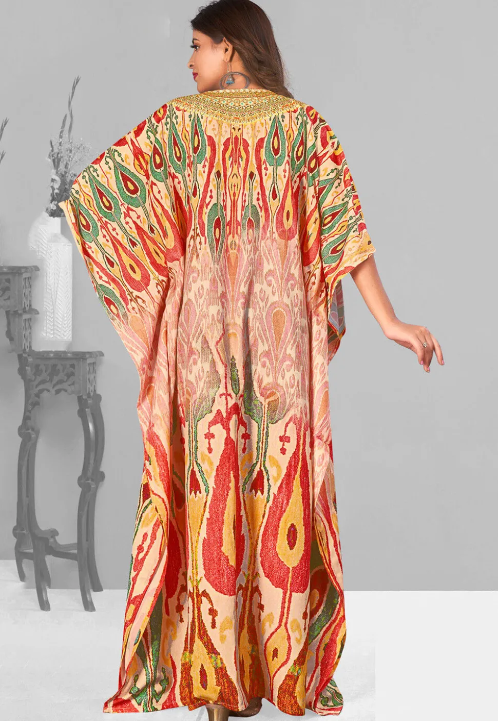 Digital Printed Polyester Kaftan in Multicolor