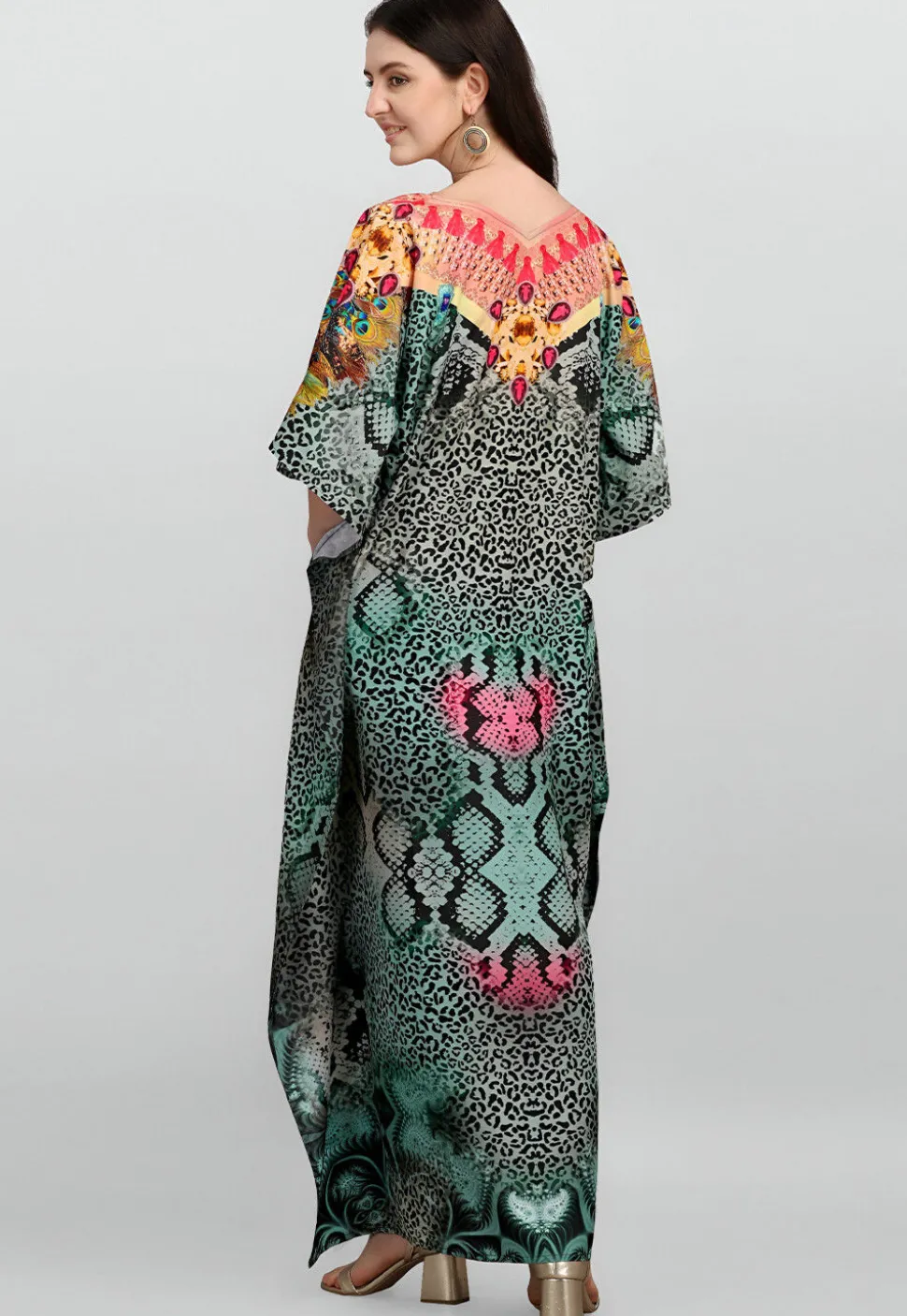 Digital Printed Polyester Kaftan in Multicolor