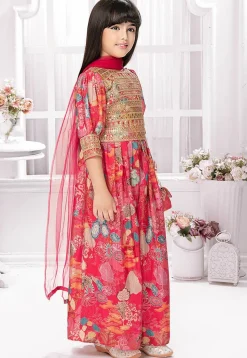 Digital Printed Polyester Crop Top Set in Pink