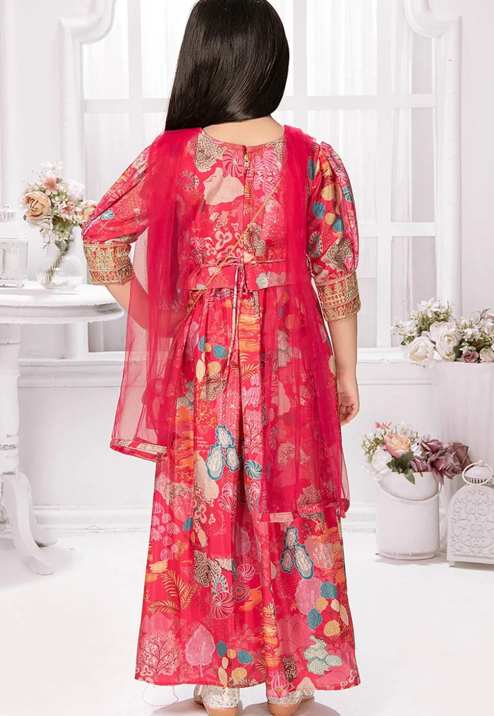 Digital Printed Polyester Crop Top Set in Pink