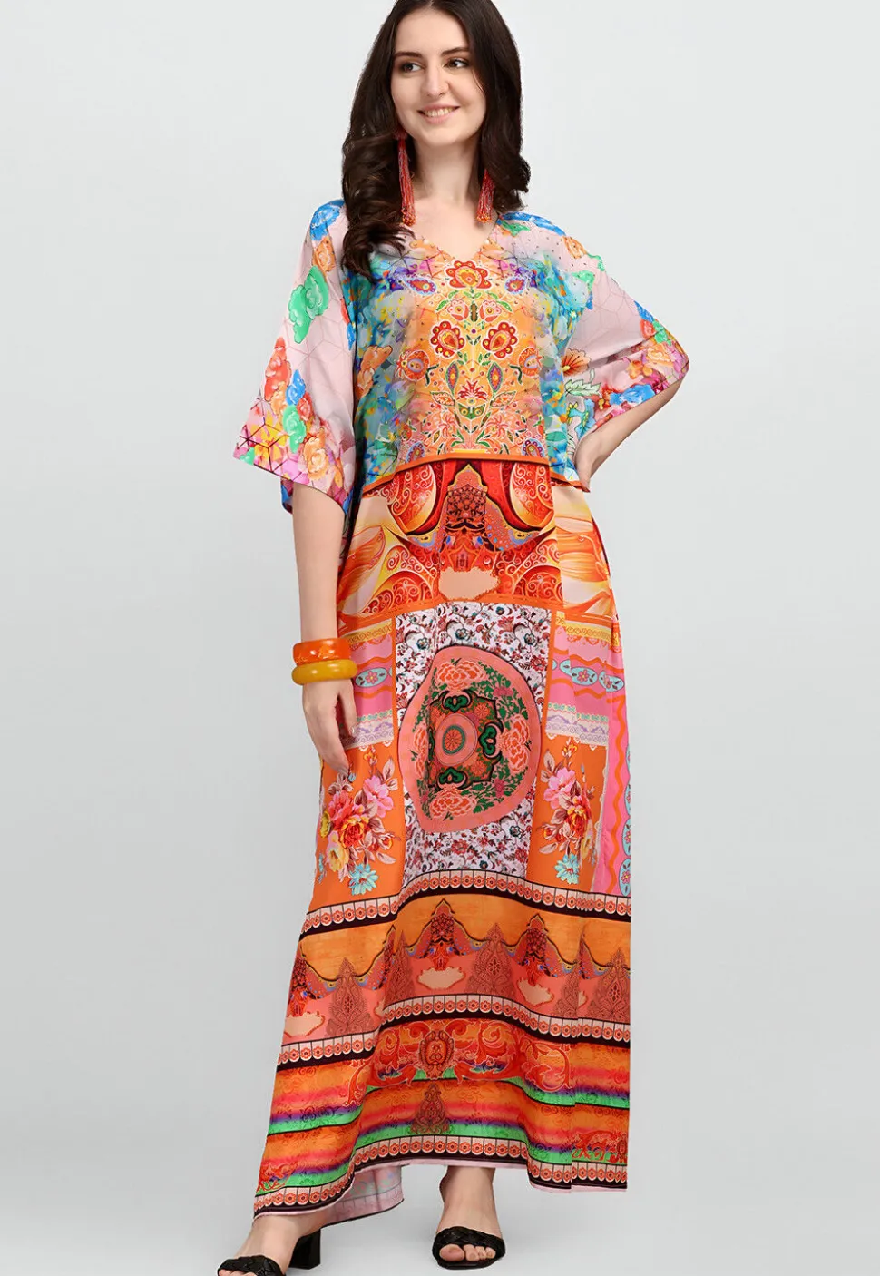 Digital Printed Polyester Kaftan in Multicolor