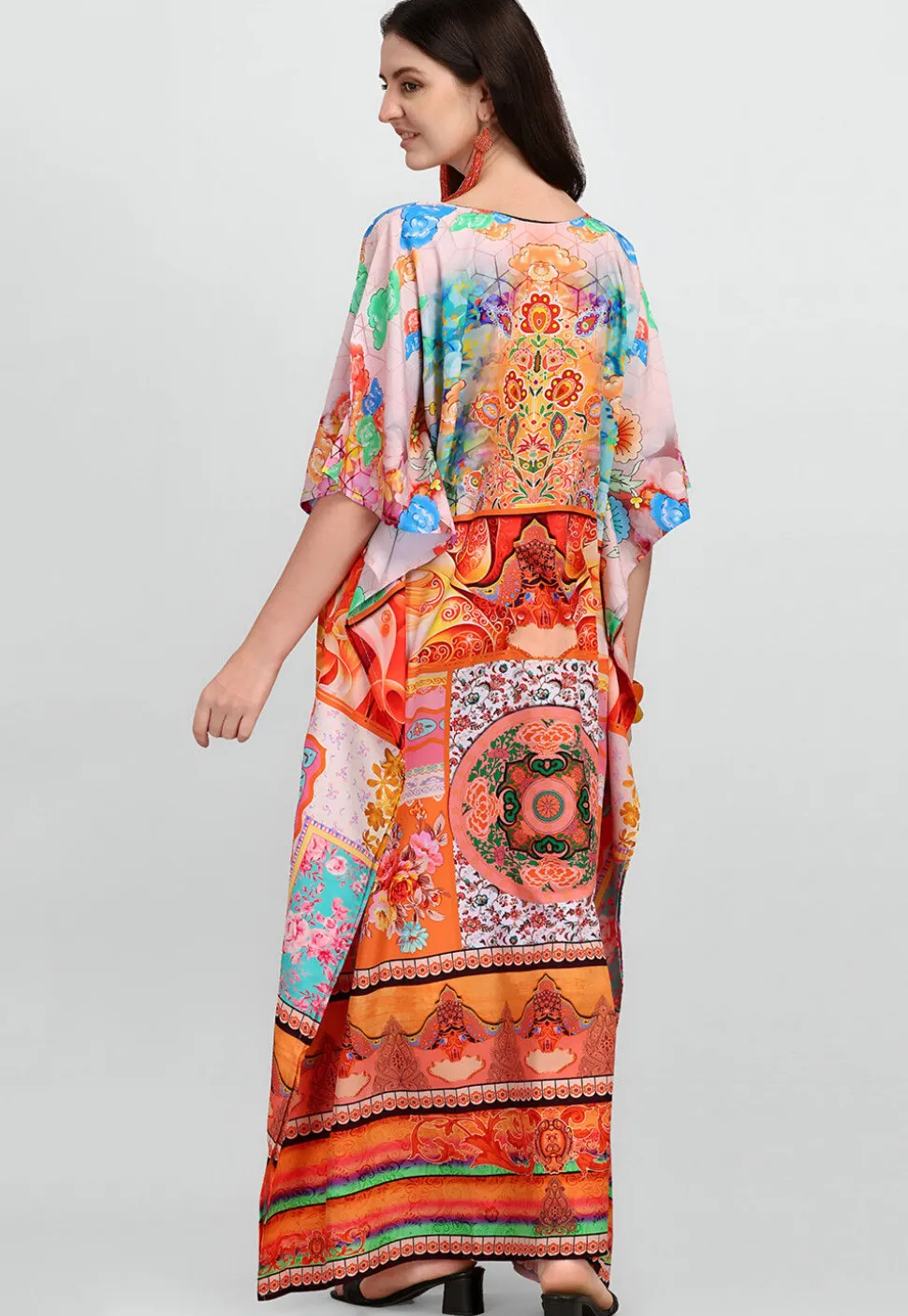 Digital Printed Polyester Kaftan in Multicolor
