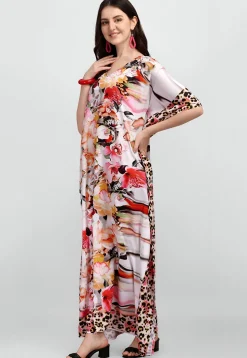 Digital Printed Polyester Kaftan in Off White
