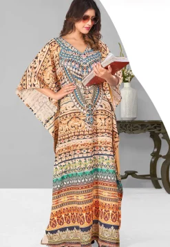 Digital Printed Polyester Kaftan in Multicolor