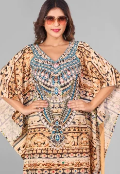 Digital Printed Polyester Kaftan in Multicolor