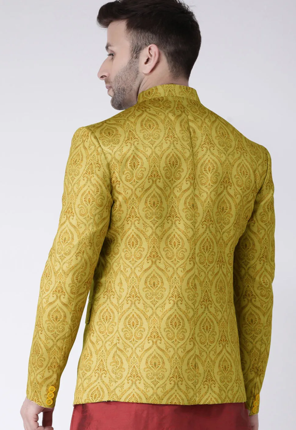 Digital Printed Polyester Jodhpuri Jacket in Beige