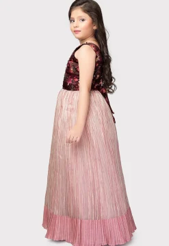Digital Printed Polyester Gown in Maroon and Peach