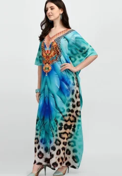 Digital Printed Polyester Kaftan in Blue