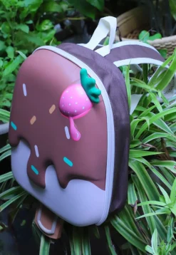 Digital Printed Polyester Backpack in Brown and Off White