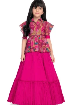 Digital Printed Polyester Gown in Fuchsia