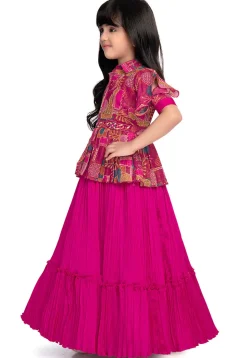 Digital Printed Polyester Gown in Fuchsia