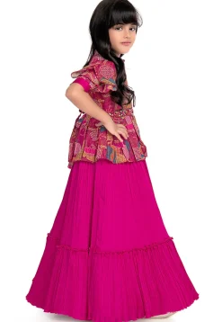 Digital Printed Polyester Gown in Fuchsia