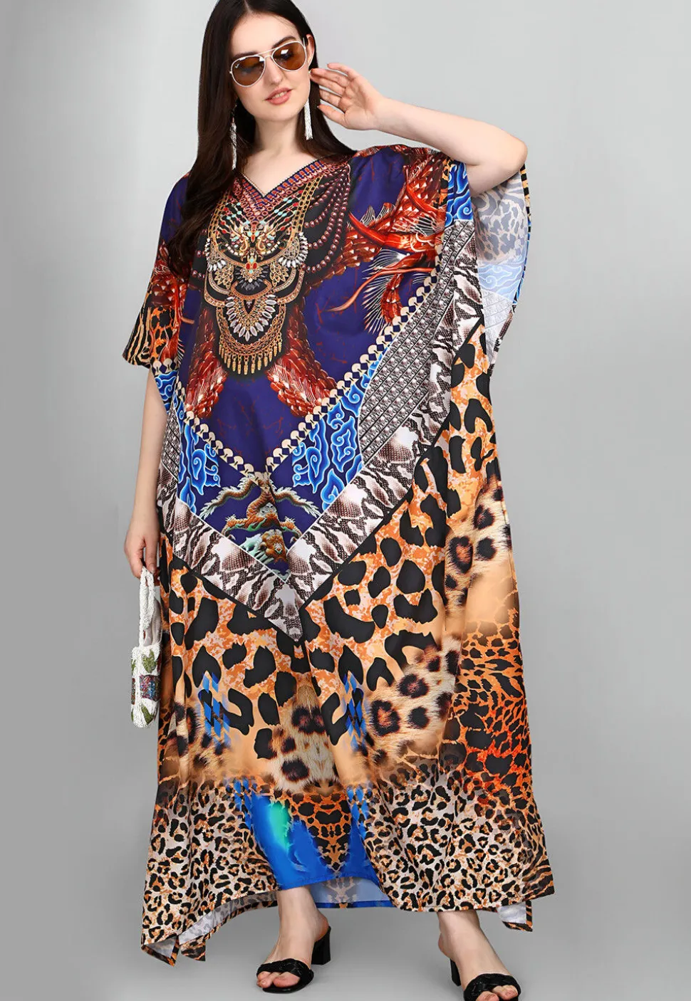Digital Printed Polyester Kaftan in Multicolor