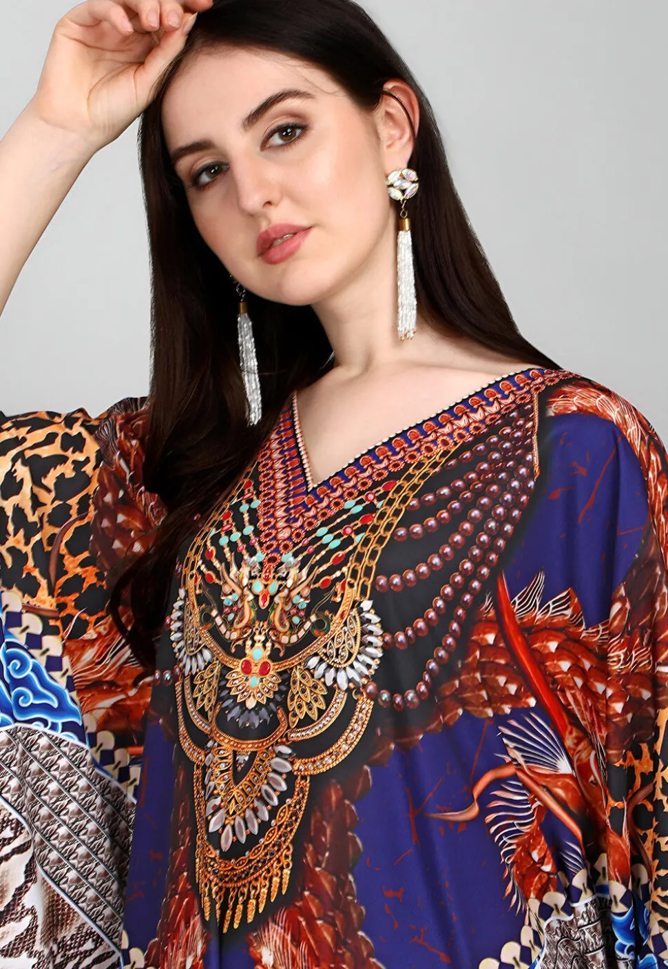 Digital Printed Polyester Kaftan in Multicolor