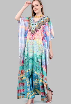 Digital Printed Polyester Kaftan in Multicolor