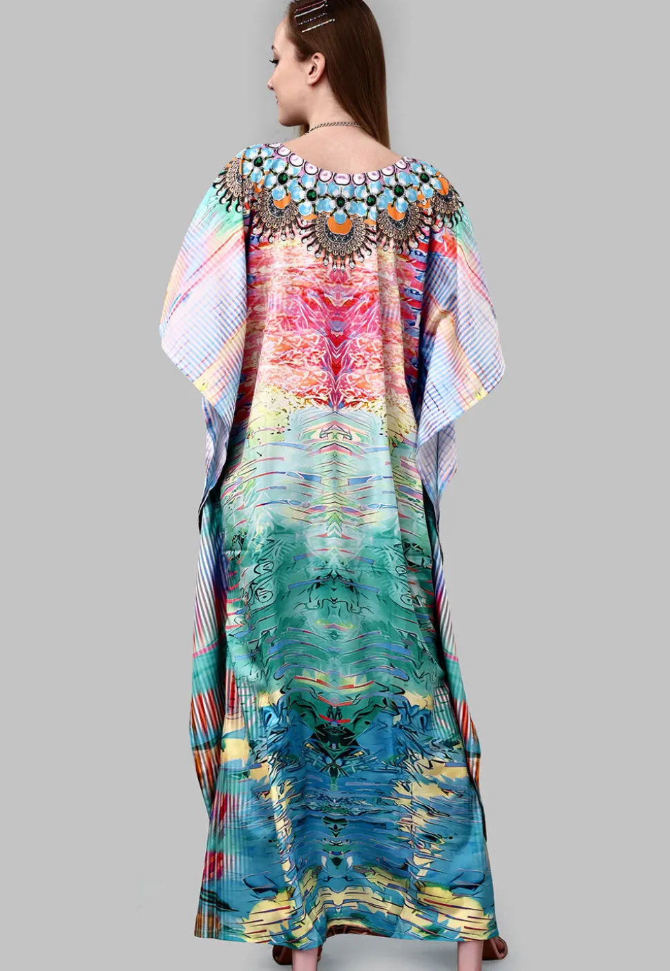 Digital Printed Polyester Kaftan in Multicolor