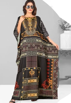 Digital Printed Polyester Kaftan in Black