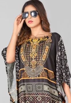 Digital Printed Polyester Kaftan in Black