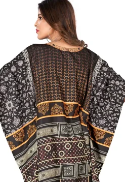 Digital Printed Polyester Kaftan in Black