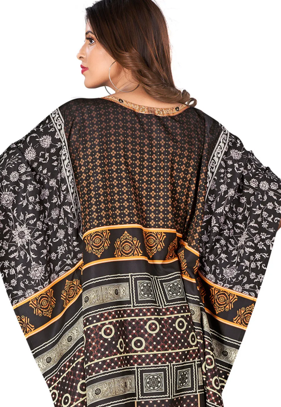 Digital Printed Polyester Kaftan in Black
