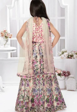 Digital Printed Polyester Lehenga in Cream