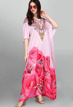 Digital Printed Polyester Kaftan in Pink