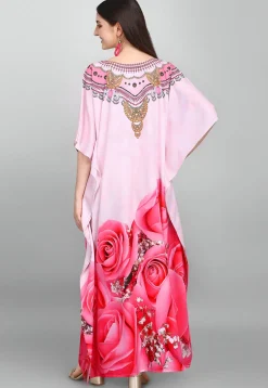 Digital Printed Polyester Kaftan in Pink