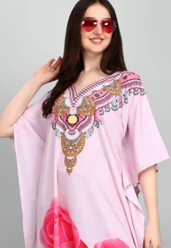 Digital Printed Polyester Kaftan in Pink