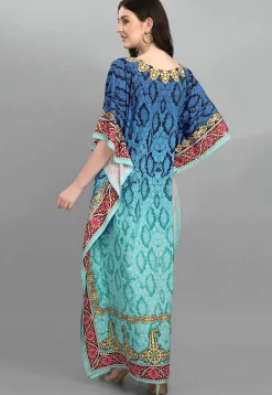 Digital Printed Polyester Kaftan in Blue