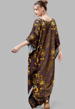 Digital Printed Polyester Kaftan in Brown