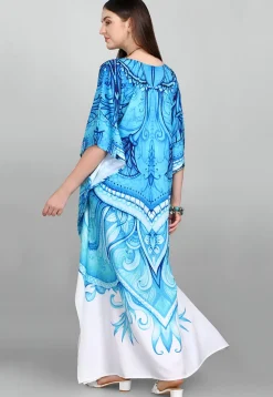 Digital Printed Polyester Kaftan in Blue