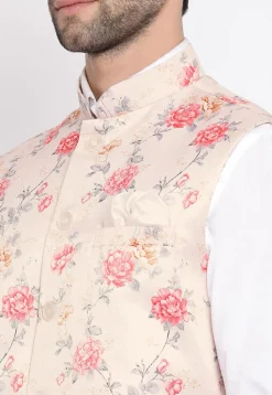 Digital Printed Polyester Nehru Jacket in Baby Pink